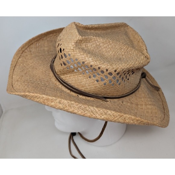 Shady Brady Dallas Straw Cowboy Hat Western Size Medium Made in USA Leather‎ VTG
